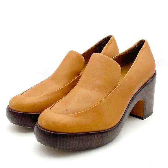Vince Narissa High Heel Platform Clog Loafers in Cognac Tan Leather Size 8.5 - Picture 2 of 16